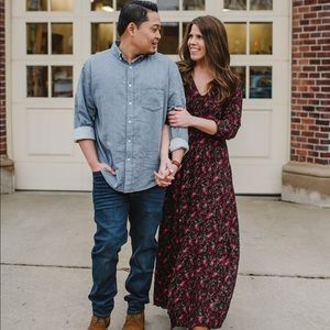 Floral black smocked waist maxi dress